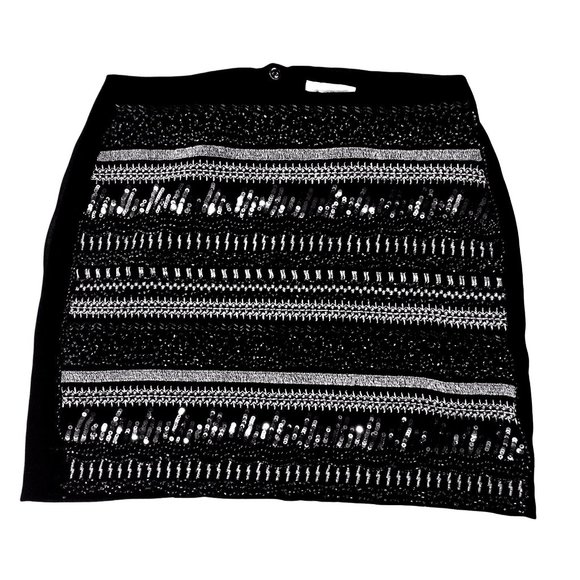 H&M. Silver / Black Sequined Front Striped Short Skirt Sz 6 Lined zippered - Picture 1 of 7